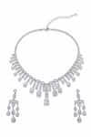 Shop_Minaki_Silver Plated Crystals Cubic Zirconia Studded Necklace And Earrings Set _at_Aza_Fashions