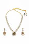 Shop_Minaki_Gold Plated Pearls, Stones Ruby Necklace And Earring Set _at_Aza_Fashions