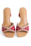 Shop_House Of Vitti India_Red Embroidery, Zari, Pearls, Sequins, Beads Heer Block Heels _at_Aza_Fashions