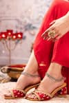 Shop_House Of Vitti India_Red Embroidery, Zari, Pearls, Sequins, Beads Heer Block Heels 