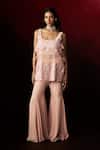 Buy_Aanchal Vijaywargi_Pink Organza, Chanderi, Georgette, Satin Embroidery, Cut Misty Top Palazzo Set _at_Aza_Fashions