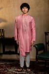 Buy_Hilo Design_Pink Silk Embroidery Gulab Pakshi Kurta With Dupatta _at_Aza_Fashions