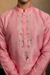 Buy_Hilo Design_Pink Silk Embroidery Gulab Pakshi Kurta With Dupatta 