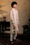 Shop_Hilo Design_Peach Silk Embroidery Gajavana Kurta With Dupatta _Online_at_Aza_Fashions