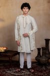 Buy_Hilo Design_Off White Silk Embroidery Geometric Symphony Kurta With Dupatta _at_Aza_Fashions