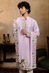 Hilo Design_Lavender Silk Embroidery Taruni Hamsa Kurta With Dupatta _at_Aza_Fashions