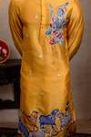 Hilo Design_Mustard Silk Embroidery Mural Krishna Kurta _at_Aza_Fashions