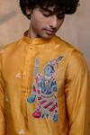 Buy_Hilo Design_Mustard Silk Embroidery Mural Krishna Kurta 