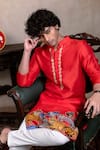 Buy_Hilo Design_Red Silk Embroidery Padma Gopala Kurta _Online_at_Aza_Fashions