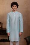 Buy_Hilo Design_Aqua Silk Embroidery Vrindavan Lotus Kurta _at_Aza_Fashions