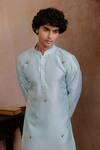 Hilo Design_Aqua Silk Embroidery Vrindavan Lotus Kurta _Online_at_Aza_Fashions