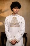 Hilo Design_White Silk Embroidery Devalaya Kurta _Online_at_Aza_Fashions