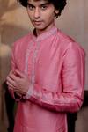 Hilo Design_Pink Silk Embroidery Prism Motif Kurta With Dupatta _Online_at_Aza_Fashions