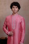 Buy_Hilo Design_Pink Silk Embroidery Prism Motif Kurta With Dupatta _Online_at_Aza_Fashions