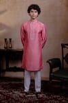 Hilo Design_Pink Silk Embroidery Prism Motif Kurta With Dupatta _at_Aza_Fashions