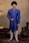 Buy_Hilo Design_Blue Silk Embroidery, Zari Silver Stitches Kurta With Dupatta _at_Aza_Fashions
