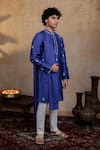 Buy_Hilo Design_Blue Silk Embroidery, Zari Silver Stitches Kurta With Dupatta _Online_at_Aza_Fashions