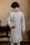Hilo Design_White Silk Embroidery Mandala Kurta With Dupatta _Online_at_Aza_Fashions