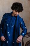Buy_Hilo Design_Navy Silk Embroidery, Zari Neel Mayura Kurta With Dupatta _Online_at_Aza_Fashions