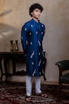 Buy_Hilo Design_Navy Silk Embroidery, Zari Neel Mayura Kurta With Dupatta 