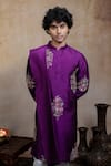 Hilo Design_Purple Silk Embroidery, Sequins Mayura Cham Kurta With Dupatta _Online_at_Aza_Fashions