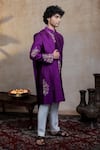 Shop_Hilo Design_Purple Silk Embroidery, Sequins Mayura Cham Kurta With Dupatta _Online_at_Aza_Fashions