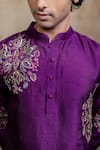 Buy_Hilo Design_Purple Silk Embroidery, Sequins Mayura Cham Kurta With Dupatta 