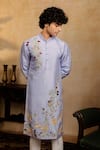 Buy_Hilo Design_Blue Silk Embroidery Botanical Bloom Kurta _at_Aza_Fashions