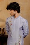 Buy_Hilo Design_Blue Silk Embroidery Botanical Bloom Kurta _Online_at_Aza_Fashions