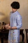 Shop_Hilo Design_Blue Silk Embroidery Botanical Bloom Kurta _Online_at_Aza_Fashions