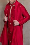 Hilo Design_Red Silk Embroidery, Zari Kumkuma Kurta With Dupatta _Online_at_Aza_Fashions