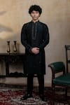 Buy_Hilo Design_Black Embroidery Kajal Phool Kurta _at_Aza_Fashions