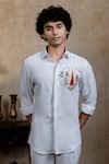 Buy_Hilo Design_White Cotton Embroidery Sri Vari Sutra Shirt _at_Aza_Fashions