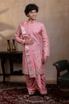 Buy_Hilo Design_Pink Silk Embroidery, Zari Srinivasa Kanjivaram Kurta Dhoti Pant Set _at_Aza_Fashions