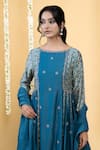 Shop_Grass & Sunshine_Blue Chanderi Embroidery, Tassels Boat Neck Azure Dusk Side Pleated Kurta Set _Online_at_Aza_Fashions