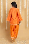 Shop_Grass & Sunshine_Orange Chanderi Embroidery, Lace Split Amber Glow Kurta And Farshi Pant Co-ord Set _at_Aza_Fashions