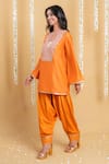 Grass & Sunshine_Orange Chanderi Embroidery, Lace Split Amber Glow Kurta And Farshi Pant Co-ord Set _Online_at_Aza_Fashions