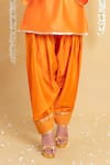 Buy_Grass & Sunshine_Orange Chanderi Embroidery, Lace Split Amber Glow Kurta And Farshi Pant Co-ord Set _Online_at_Aza_Fashions