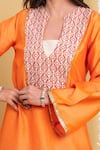 Shop_Grass & Sunshine_Orange Chanderi Embroidery, Lace Split Amber Glow Kurta And Farshi Pant Co-ord Set _Online_at_Aza_Fashions