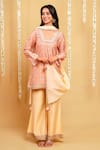 Buy_Grass & Sunshine_Pink Chanderi Lace, Embroidery, Zari, Rose Twilight Printed Kurta Sharara Set _at_Aza_Fashions