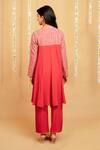 Shop Grass & Sunshine Coral Viscose Embroidery, Lace Split Crimson Glow Flared Kurta And Pant Co-ord Set at Aza Fashions Shop_Grass & Sunshine_Coral Viscose Embroidery, Lace Split Crimson Glow Flared Kurta And Pant Co-ord Set _at_Aza_Fashions
