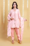 Buy_Grass & Sunshine_Pink Viscose Lace, Embroidery, Tassels, Zari Blush Horizon Bell Sleeve Kurta Set _at_Aza_Fashions