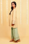 Grass & Sunshine_Beige Viscose Embroidery V-neck Meadow Bloom Kurta And Farshi Salwar Set _Online_at_Aza_Fashions
