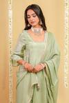Shop Grass & Sunshine Green Viscose Embroidery, Lace, Tassels Mint Serenity Side Gathered Kurta Set Online at Aza Fashions Shop_Grass & Sunshine_Green Viscose Embroidery, Lace, Tassels Mint Serenity Side Gathered Kurta Set _Online_at_Aza_Fashions