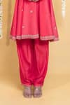 Grass & Sunshine_Coral Chanderi Embroidery Split V-neck Dawn Kurta And Pant Co-ord Set _Online_at_Aza_Fashions