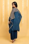 Shop_Grass & Sunshine_Blue Chanderi Embroidery Split V-neck Midnight Bloom Kaftan And Pant Set _at_Aza_Fashions