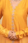 Shop_Grass & Sunshine_Mustard Chanderi Embroidery V-neck Marigold Glow Kurta And Palazzo Set _Online_at_Aza_Fashions