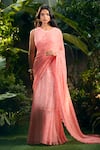 Buy_Aza X Shilpa Shetty Kundra_Peach Georgette Fringe Round Animal Swirl Print Saree Gown With Detachable Drape _at_Aza_Fashions