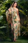 Buy_Aza X Shilpa Shetty Kundra_Green Lurex, Georgette One Shoulder Tropical Print Kaftan _Online_at_Aza_Fashions