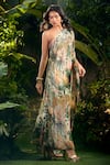 Buy_Aza X Shilpa Shetty Kundra_Green Lurex, Georgette One Shoulder Tropical Print Kaftan 